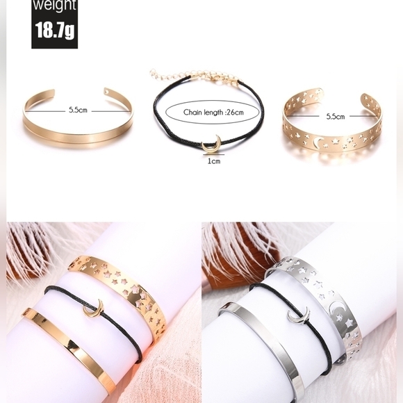 NEW 3pc Gold Cut Out Moon & Star Adjustable Bracelets - Picture 6 of 9